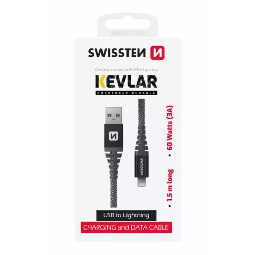 obrázek produktu DATOVÝ KABEL SWISSTEN KEVLAR USB / LIGHTNING 1,5 M ANTRACIT