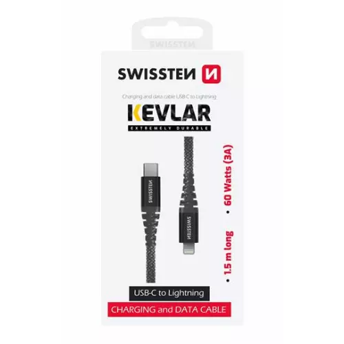 obrázek produktu DATOVÝ KABEL SWISSTEN KEVLAR USB-C / LIGHTNING 1,5 M ANTRACIT