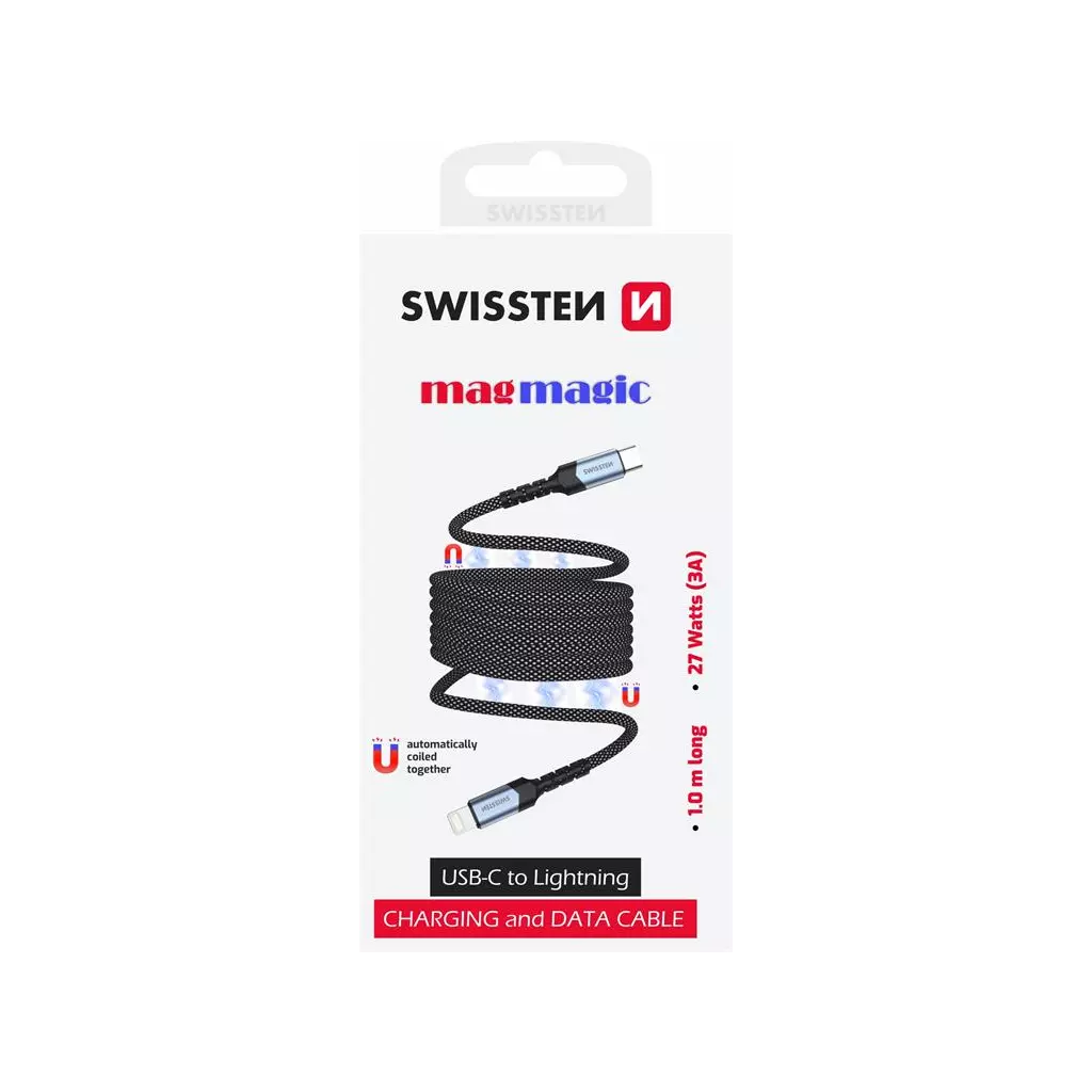 Obrázek produktu SWISSTEN MAGNETICKÝ DATOVÝ KABEL SAMONAVÍJECÍ USB-C / LIGHTNING 1 M