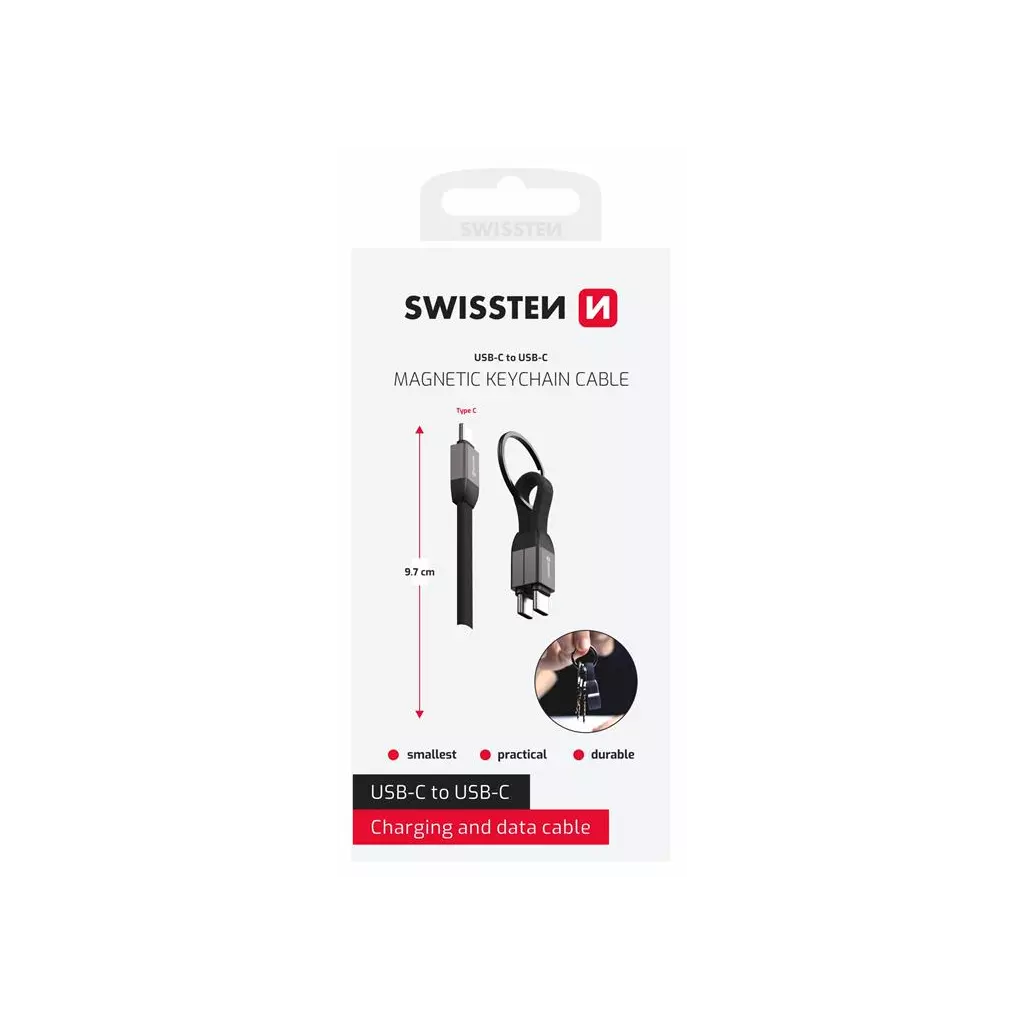 Obrázek produktu SWISSTEN MAGNETICKÝ KEYCHAIN KABEL USB-C / LIGHTNING 9,7 CM