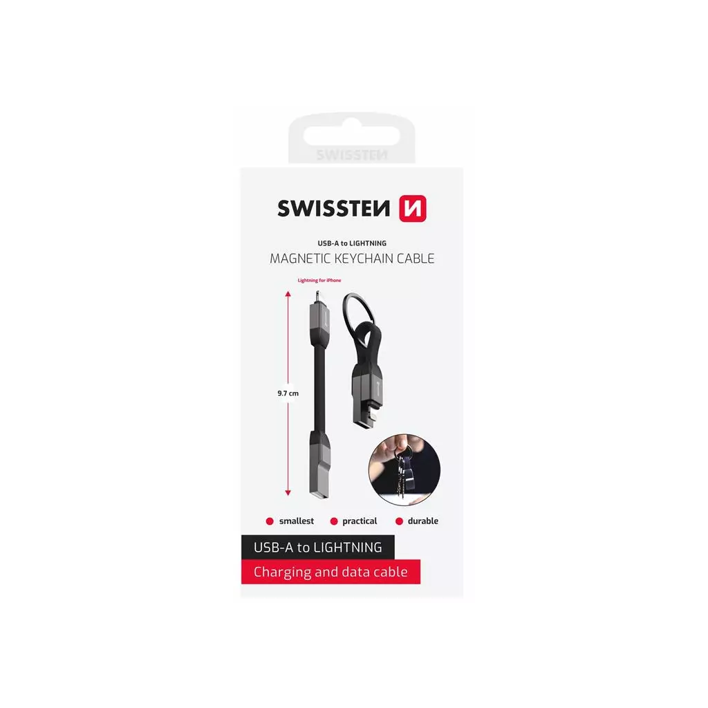 Obrázek produktu SWISSTEN MAGNETICKÝ KEYCHAIN KABEL USB-A  / LIGHTNING 9,7 CM