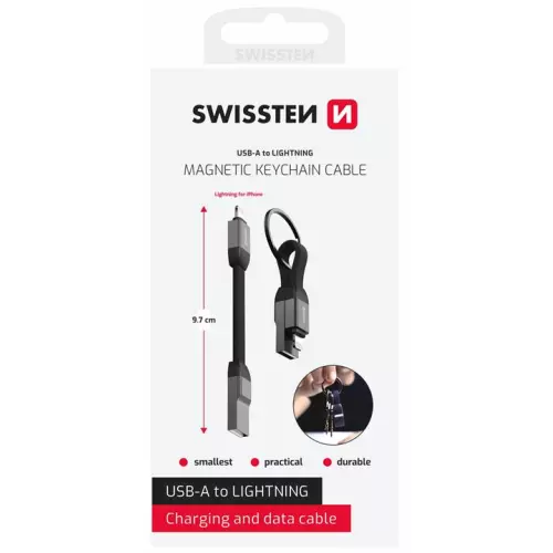 obrázek produktu SWISSTEN MAGNETICKÝ KEYCHAIN KABEL USB-A  / LIGHTNING 9,7 CM