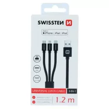 obrázek produktu DATOVÝ KABEL SWISSTEN TEXTILE 3in1 MFi 1,2 M ČERNÝ (Lightning, USB-C, Micro USB)