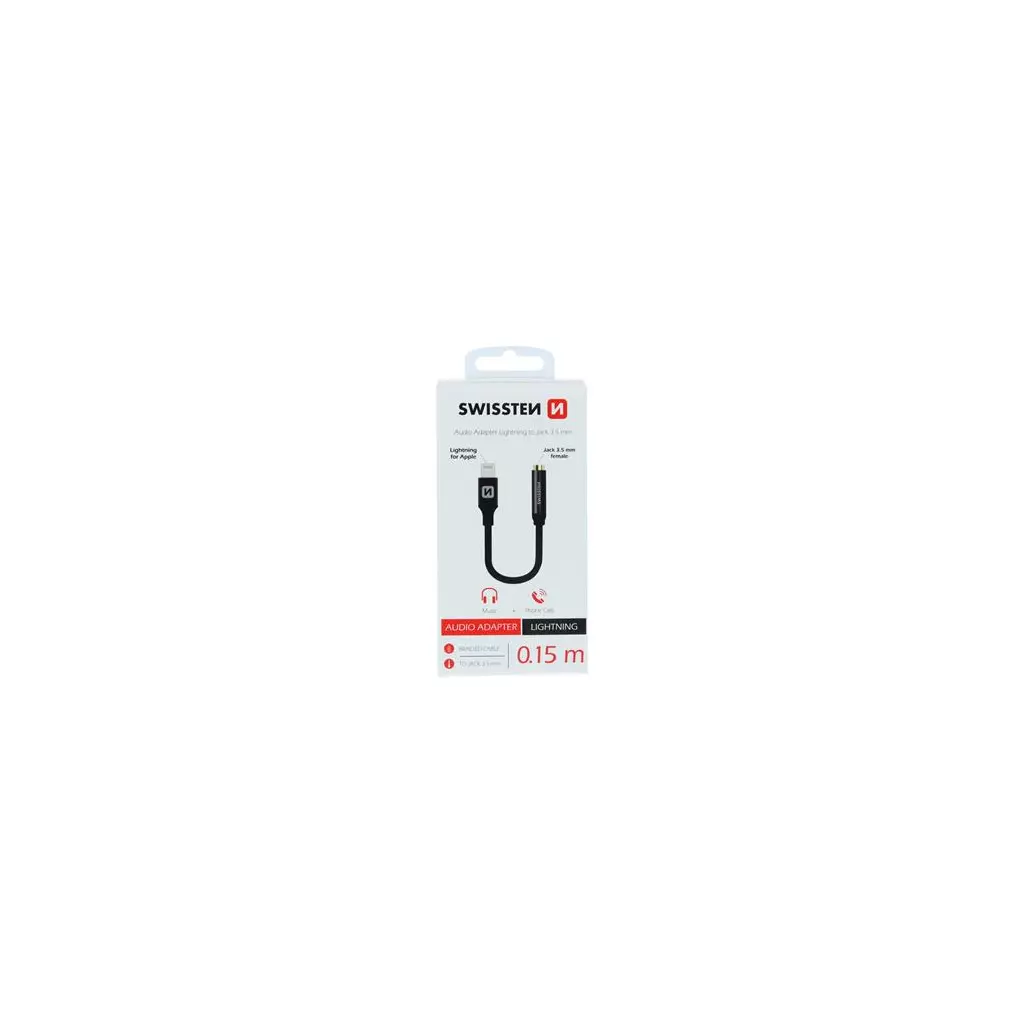 Obrázek produktu AUDIO ADAPTÉR SWISSTEN TEXTILE LIGHTNING /JACK(samice) 0,15 M ČERNÝ