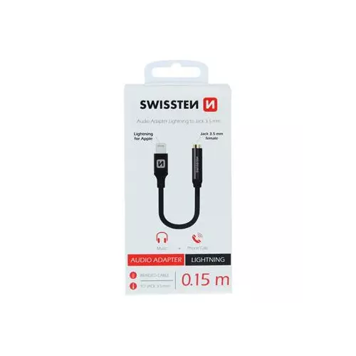 obrázek produktu AUDIO ADAPTÉR SWISSTEN TEXTILE LIGHTNING /JACK(samice) 0,15 M ČERNÝ