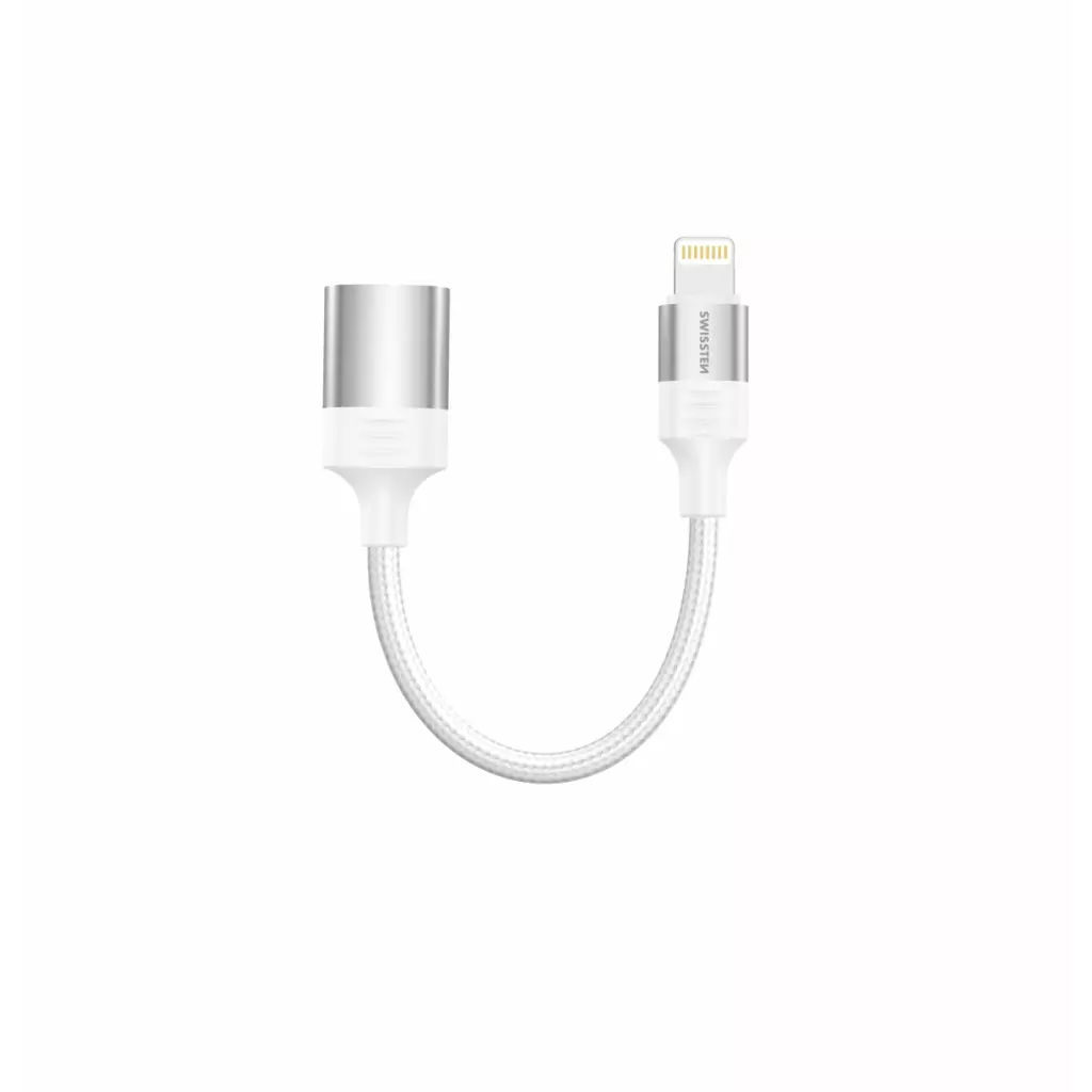 Obrázek produktu OTG ADAPTÉR SWISSTEN TEXTILE LIGHTNING (samec) / USB-A (samice) 0,12 M BÍLÝ