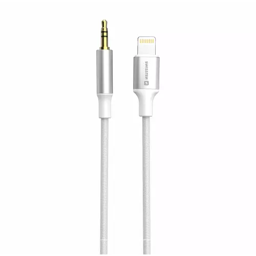 obrázek produktu AUDIO ADAPTÉR SWISSTEN TEXTILE LIGHTNING (samec) / 3,5 mm JACK (samec) 1,5 M BÍLÝ 