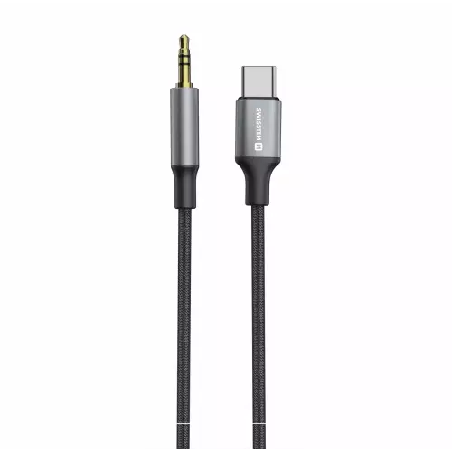 obrázek produktu AUDIO ADAPTÉR SWISSTEN TEXTILE USB-C (samec) / 3,5 mm JACK (samec) 1,5M ČERNÝ (nahrazuje 73501303)