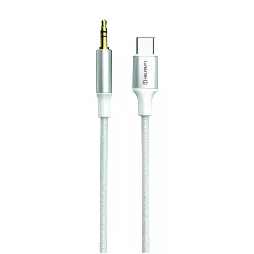 obrázek produktu AUDIO ADAPTÉR SWISSTEN TEXTILE USB-C (samec) / 3,5 mm JACK (samec) 1,5M BÍLÝ