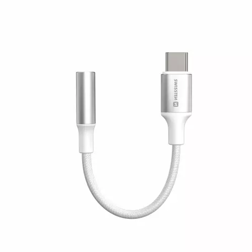 obrázek produktu AUDIO ADAPTÉR SWISSTEN TEXTILE USB-C (samec) / 3,5mm AUX 0,15 M BÍLÝ (nahrazuje 73501302)