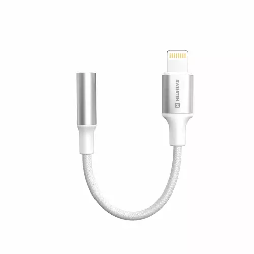obrázek produktu AUDIO ADAPTÉR SWISSTEN TEXTILE LIGHTNING (samec) / 3,5mm AUX 0,15 M BÍLÝ (nahrazuje 73501212)