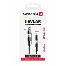 obrázek produktu DATOVÝ KABEL SWISSTEN KEVLAR 4in1 3A 1,5 M ANTRACIT