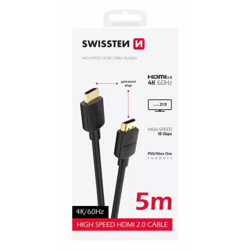 obrázek produktu SWISSTEN KABEL HDMI NA HDMI 4K 60Hz 5,0 M PVC