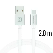 obrázek produktu SWISSTEN kabel USB USB-C textilní 2m 3A stříbrná