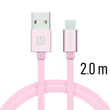 obrázek produktu SWISSTEN kabel USB USB-C textilní 2m 3A růžová