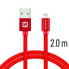 obrázek produktu SWISSTEN kabel USB Lightning textilní 2m 3A červená
