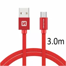 obrázek produktu SWISSTEN kabel USB microUSB textilní 3m 3A červená