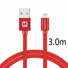 obrázek produktu SWISSTEN kabel USB Lightning textilní 3m 3A červená