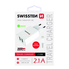obrázek produktu SWISSTEN adaptér 230V/2,1A 2xUSB + lightning kabel 1,2m BÍLÁ