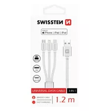 obrázek produktu SWISSTEN kabel USB 3v1 microUSB USB-C Lightning MFI 1,2m stříbrná