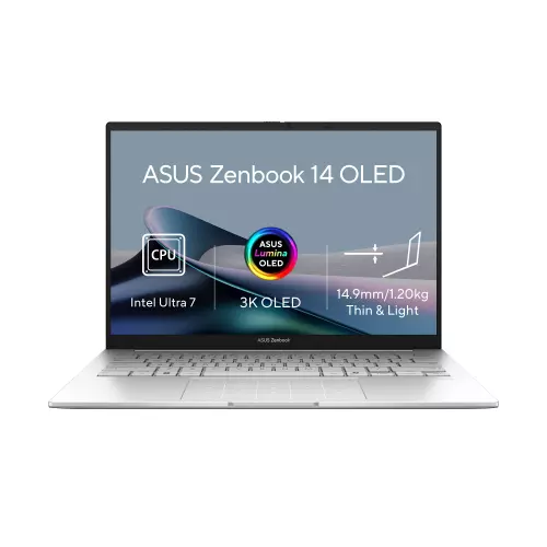 obrázek produktu ASUS Zenbook 14 OLED/UX3405CA-OLED382X/U7-255H/14"/WUXGA/T/32GB/1TB SSD/Arc 140T/W11P/Silver/2R
