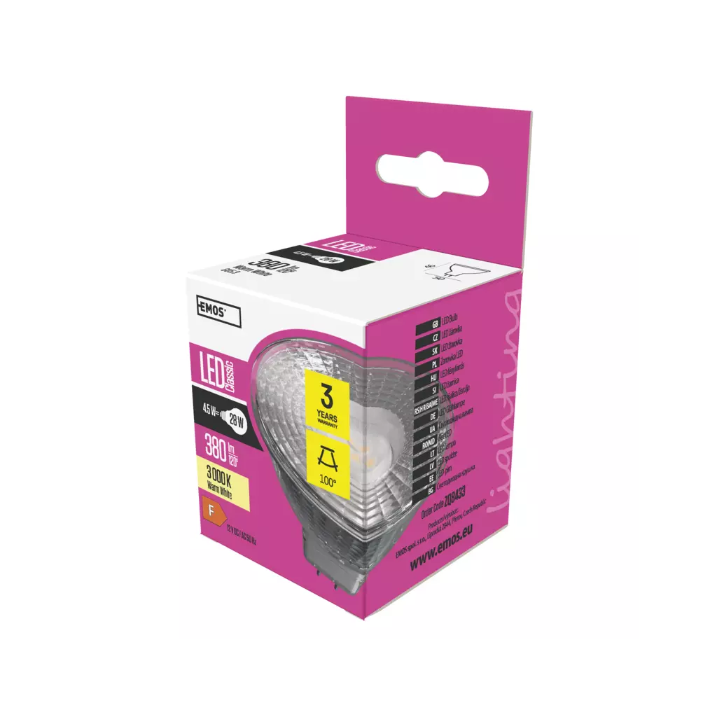 Obrázek produktu EMOS LED CLS MR16 4,5W(28W) 380lm GU5.3 WW