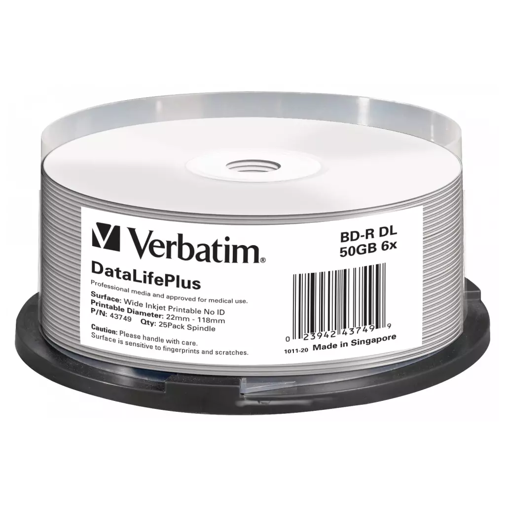 Obrázek produktu Verbatim Blu-ray BD-R DL 50GB 6x WIDE Profesional Printable 25-cake NON-ID
