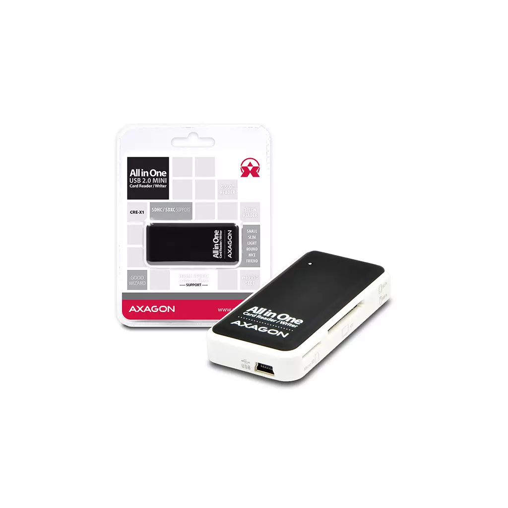 Obrázek produktu AXAGON CRE-X1, USB 2.0 externí MINI čtečka 5-slot ALL-IN-ONE