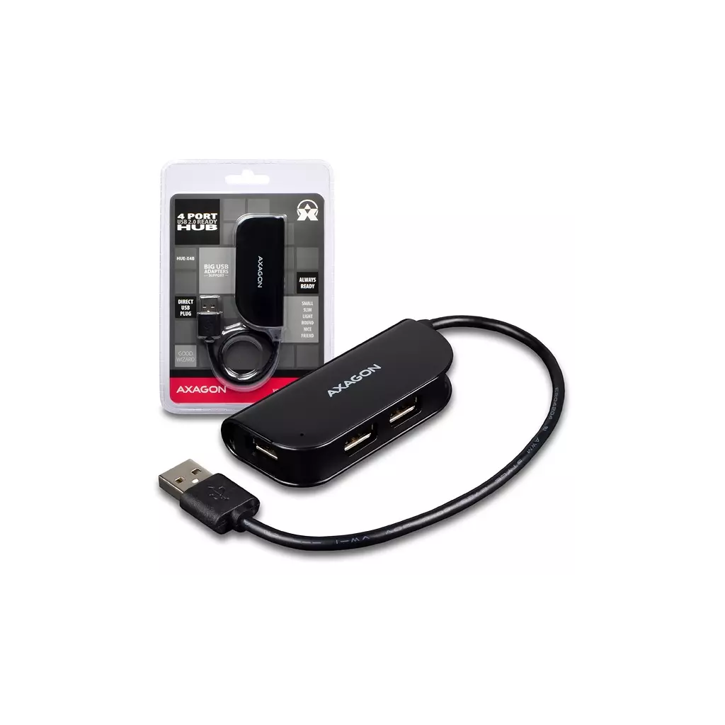 Obrázek produktu AXAGON HUE-X4B, 4x USB2.0 READY hub, černý