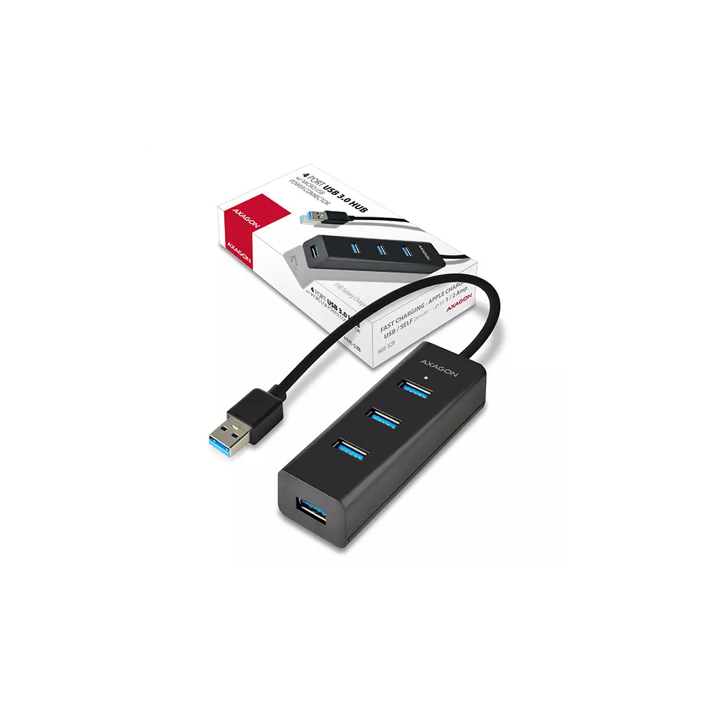 Obrázek produktu AXAGON HUE-S2B, 4x USB 3.0 CHARGING hub, micro USB nap. konektor, kabel USB-A 30cm