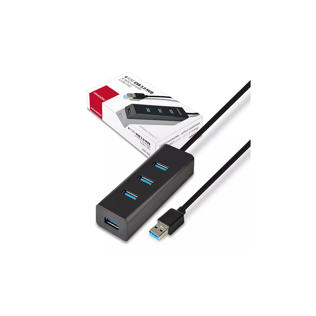 Obrázek produktu AXAGON HUE-S2BL, 4x USB 3.0 CHARGING hub, micro USB nap. konektor, kabel USB-A 1.2m