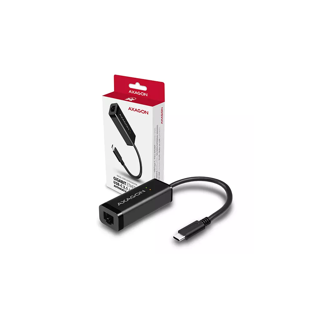 Obrázek produktu AXAGON ADE-SRC, USB-C 3.2 Gen 1 - Gigabit Ethernet síťová karta, auto instal, černá