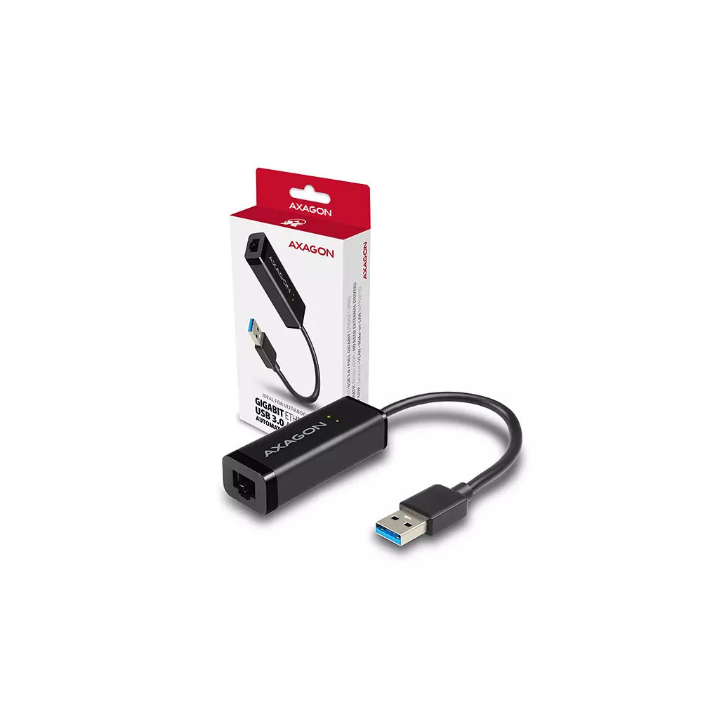 Obrázek produktu AXAGON ADE-SR, USB-A 3.2 Gen 1 - Gigabit Ethernet síťová karta, auto instal, černá