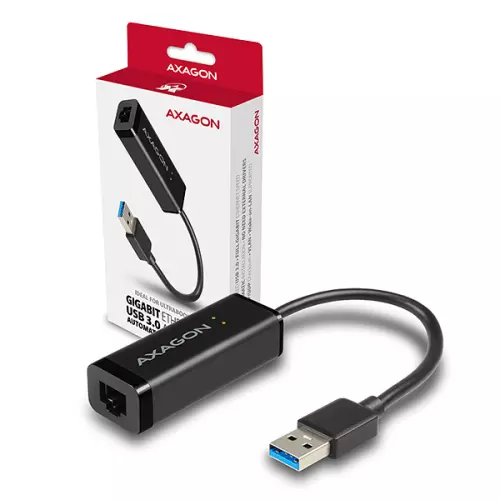 obrázek produktu AXAGON ADE-SR, USB-A 3.2 Gen 1 - Gigabit Ethernet síťová karta, auto instal, černá