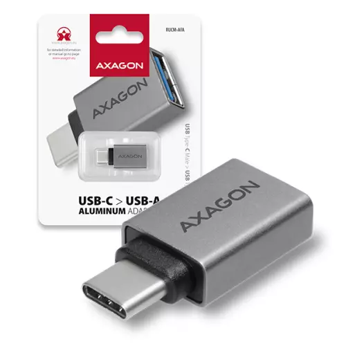 obrázek produktu AXAGON RUCM-AFA, redukce USB-C (M) -> USB-A (F), USB 3.2 Gen 2, 3A, ALU