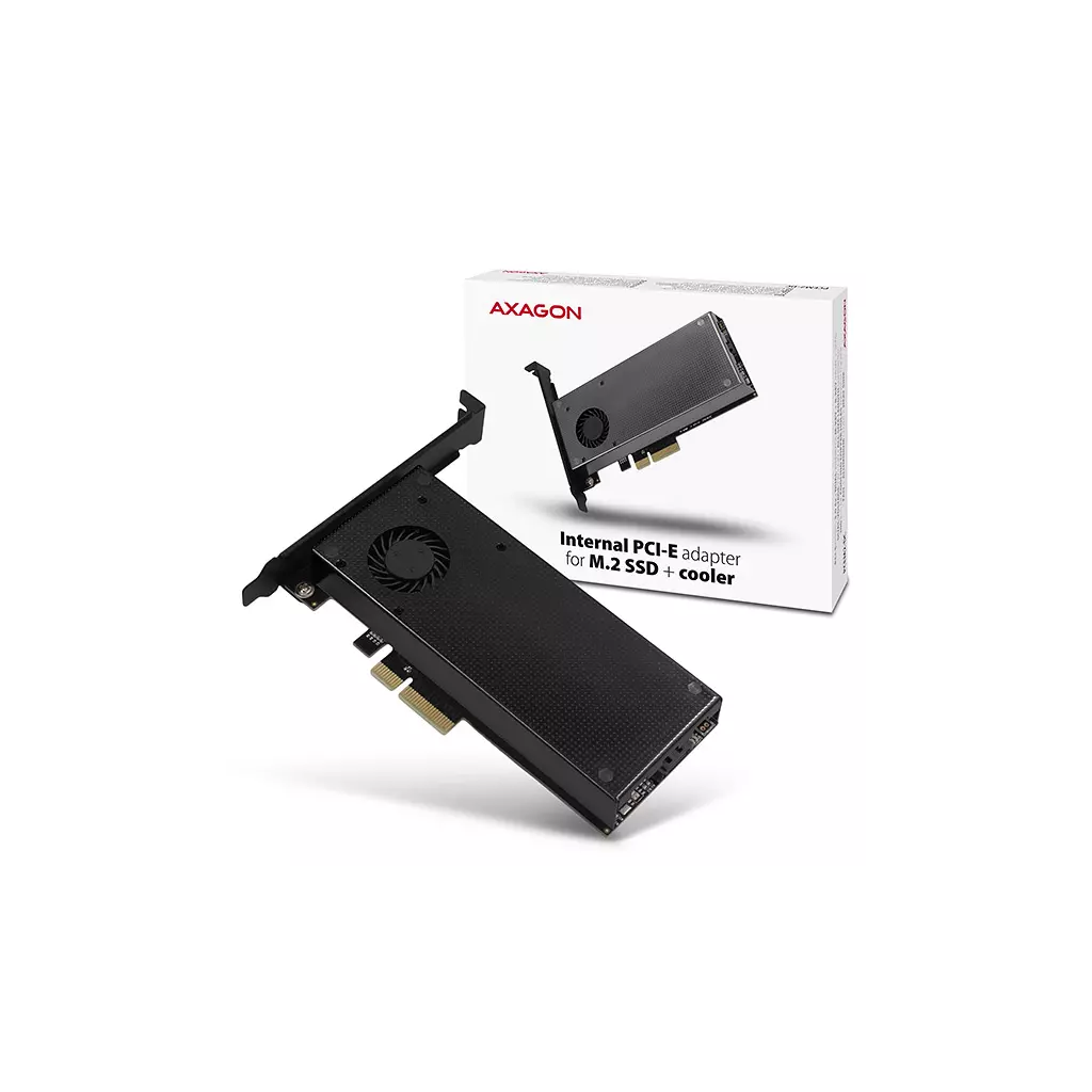 Obrázek produktu AXAGON PCEM2-DC, PCIe x4 - M.2 NVMe M-key + SATA B-key slot adaptér, chladič, vč. LP