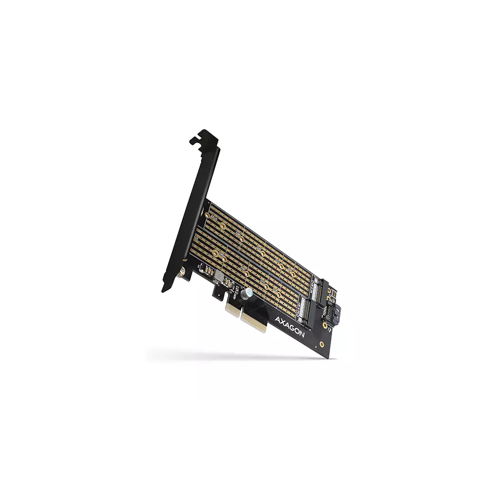Obrázek produktu AXAGON PCEM2-D, PCIe x4 - M.2 NVMe M-key + SATA B-key slot adaptér, vč. LP