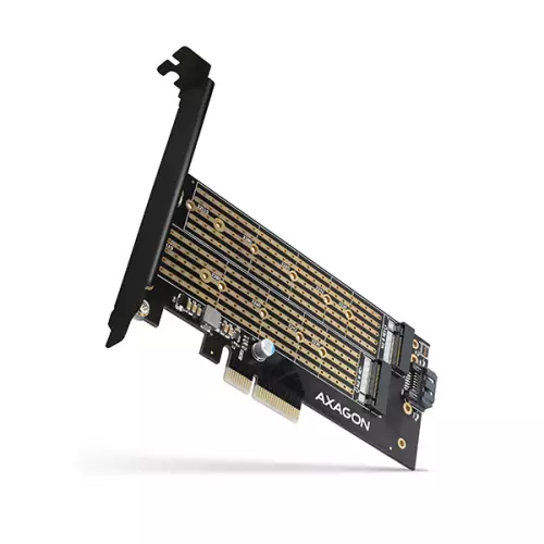 obrázek produktu AXAGON PCEM2-D, PCIe x4 - M.2 NVMe M-key + SATA B-key slot adaptér, vč. LP