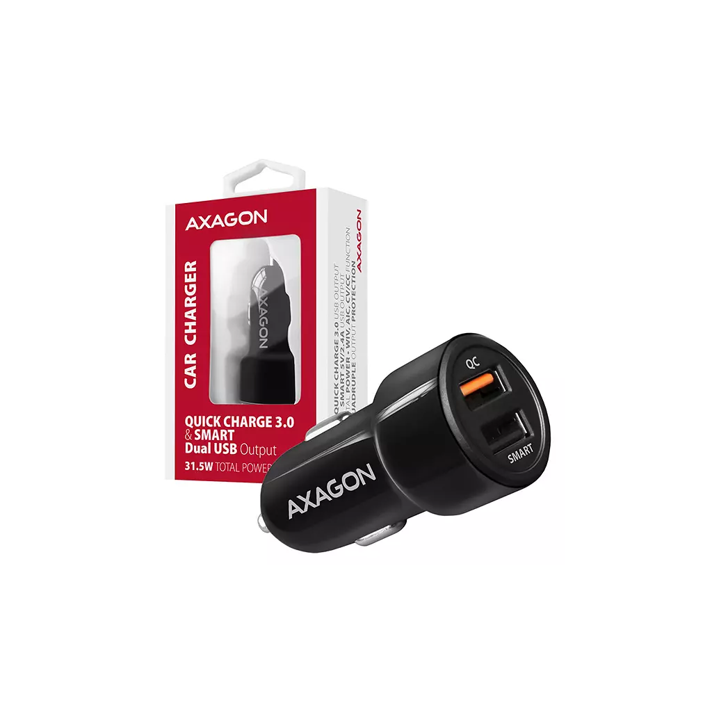 Obrázek produktu AXAGON PWC-QC5, QUICK a SMART nabíječka do auta, 2x port QC3.0/AFC/FCP + 5V-2.6A, 31.5W