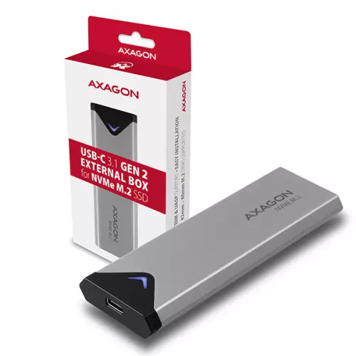 obrázek produktu AXAGON EEM2-UG2, USB-C 10Gbps - M.2 NVMe SSD ARROW box, stříbrný