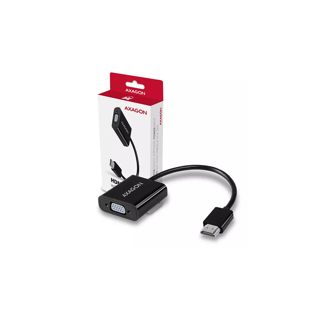 Obrázek produktu AXAGON RVH-VGAN, HDMI -> VGA redukce / adaptér, FullHD, audio výstup, micro USB nap. konektor