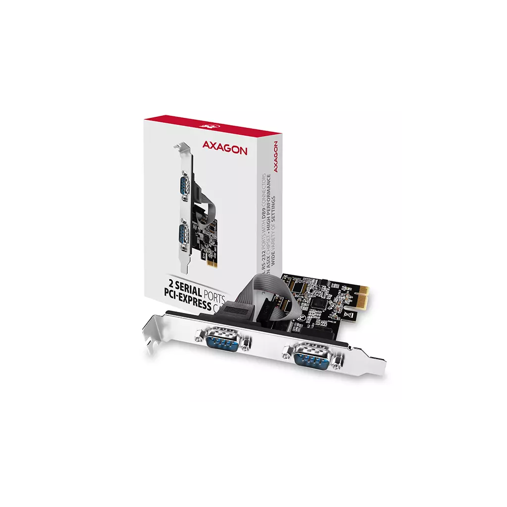 Obrázek produktu AXAGON PCEA-S2N, PCIe řadič - 2x sériový port (RS232) 250 kbps, vč. LP