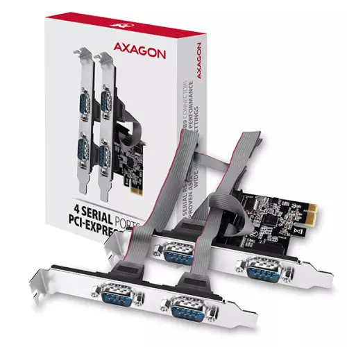 obrázek produktu AXAGON PCEA-S4N, PCIe řadič - 4x sériový port (RS232) 250 kbps, vč. LP