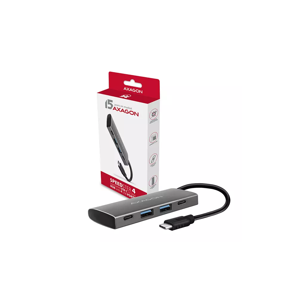 Obrázek produktu AXAGON HMC-4G2, USB-C 3.2 Gen 2 10 Gb/s hub, porty 2x USB-A + 2x USB-C, kabel USB-C 13cm