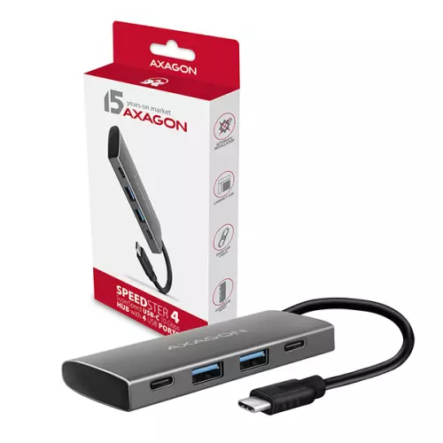 obrázek produktu AXAGON HMC-4G2, USB-C 3.2 Gen 2 10 Gb/s hub, porty 2x USB-A + 2x USB-C, kabel USB-C 13cm