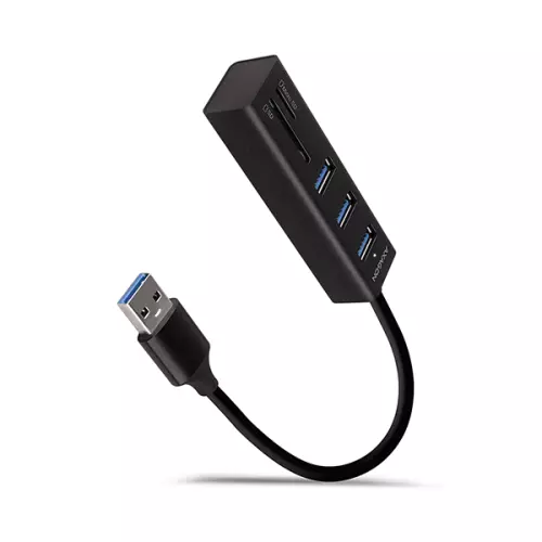 obrázek produktu AXAGON HMA-CR3A, USB 3.2 Gen 1 hub, porty 3x USB-A + čtečka karet SD/microSD, kovový, kabel USB-A 20