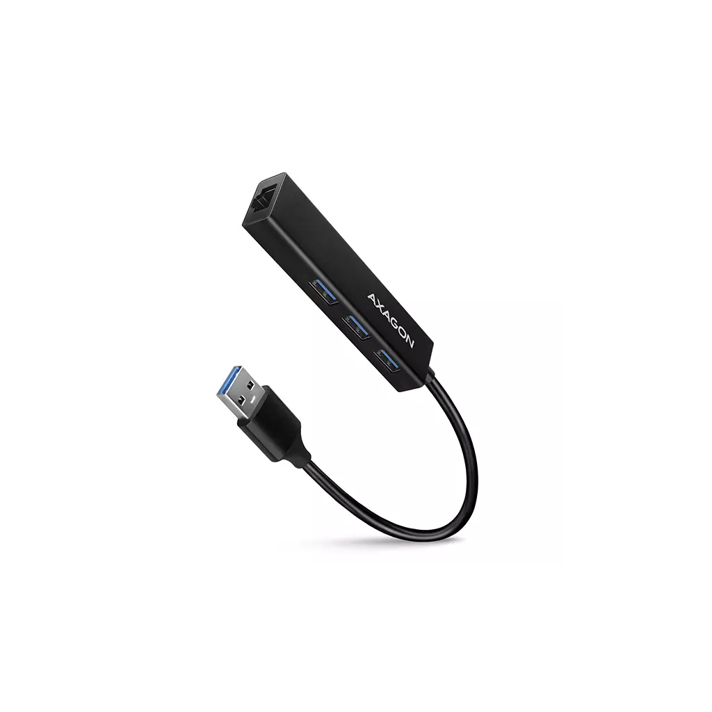 Obrázek produktu AXAGON HMA-GL3A, USB 3.2 Gen 1 hub, porty 3x USB-A + Gigabit Ethernet, kovový, kabel USB-A 20cm