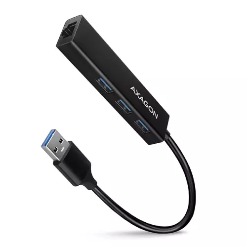 obrázek produktu AXAGON HMA-GL3A, USB 3.2 Gen 1 hub, porty 3x USB-A + Gigabit Ethernet, kovový, kabel USB-A 20cm