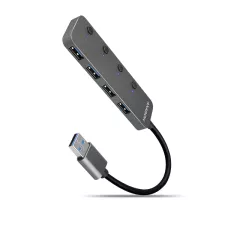 obrázek produktu AXAGON HUE-MSA, 4x USB 3.2 Gen 1 SWITCH hub, kovový, micro USB nap. konektor, kabel USB-A 20cm