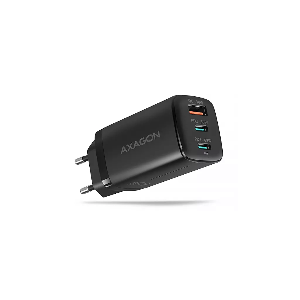 Obrázek produktu AXAGON ACU-DPQ65, GaN nabíječka do sítě 65W, 3x port (USB-A + dual USB-C), PD3.0/QC4+/PPS/Apple